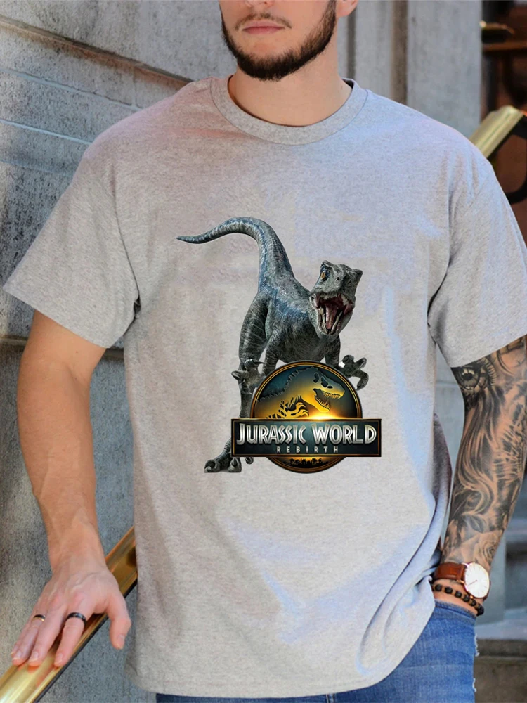 2025 جديد العالم الجوراسي ولادة جديدة مطبوعة التي شيرت الرجال مضحك الديناصورات الجوراسية التي شيرت أوم الصيف قمة الموضة أبيض/رمادي تي شيرت #2