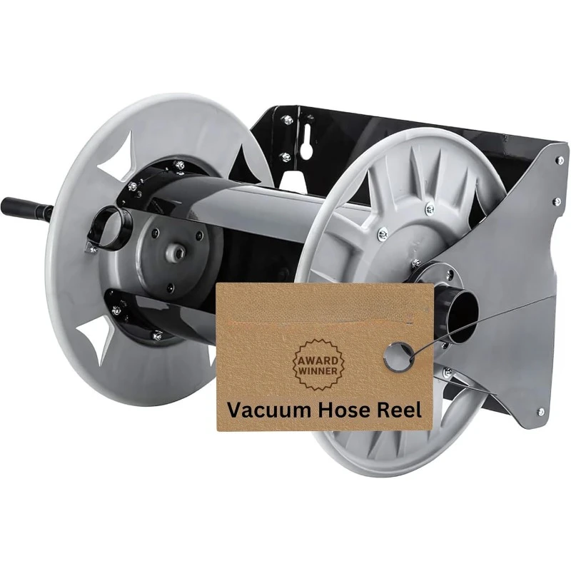 Dust Right Shop Vacuum Hose Reel - Holds 40' of 1-1/2'' Vacuum Hose Extension Reel w/Steel Frame