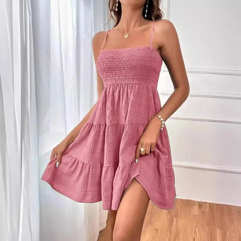 

Party Dresses Short Dress Solid Ruffle Hem Short Dress Sleeveless Summer Mini Sexy Dress Dresses for Women 2025 Plus Size