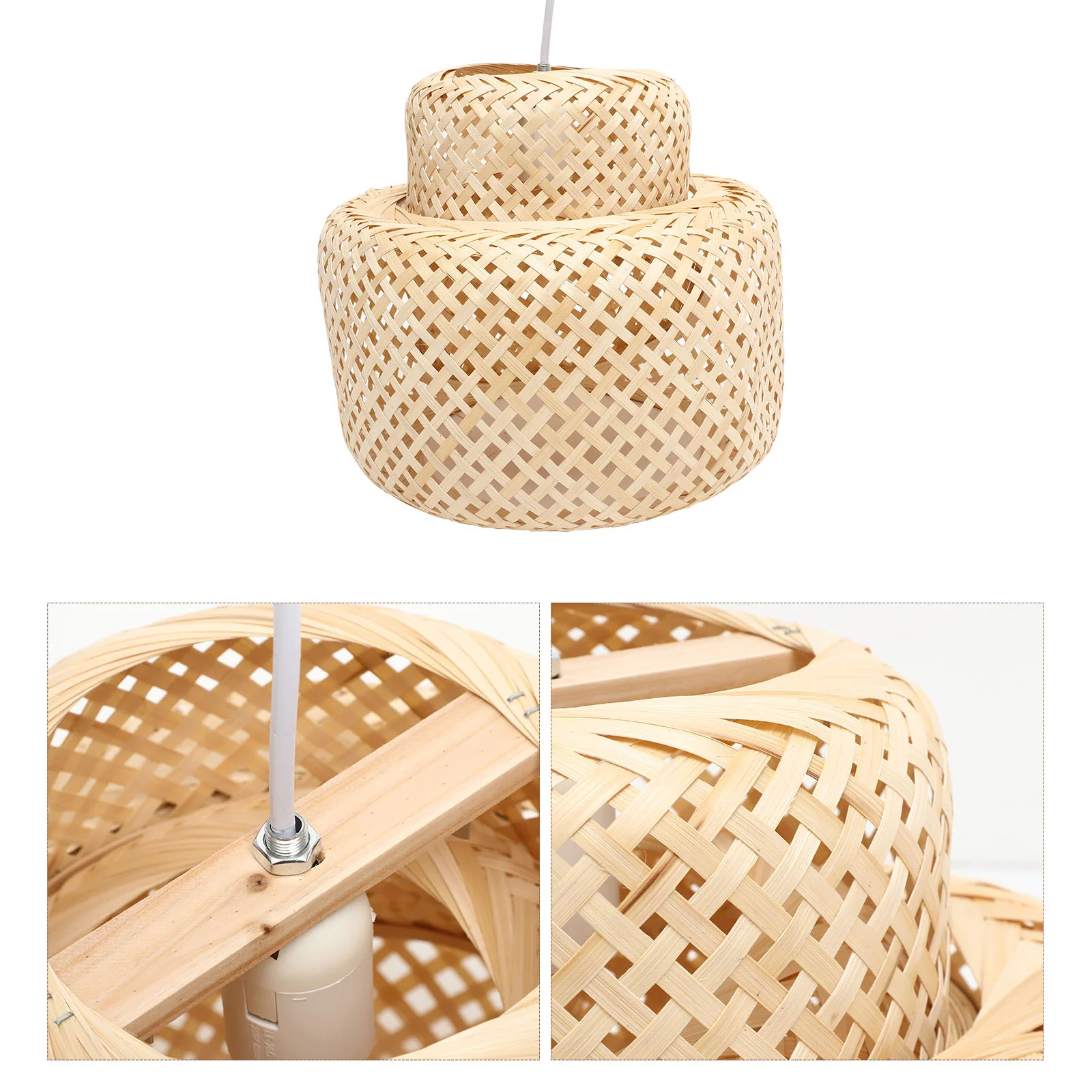 

Safety Mask Rattan Lampshade Man Boho Decor Home Room Lights Bamboo Metal Wicker Hanging Woven Ceiling