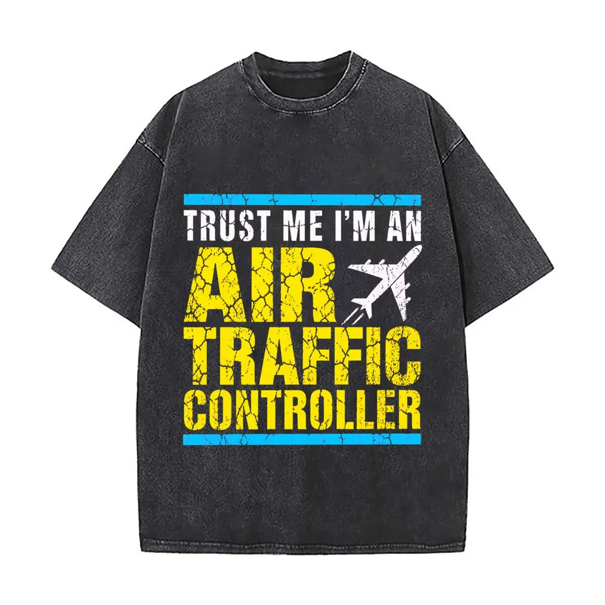 Trust Me Im An Air Traffic Controller Aviation Washed Distressed Loose Streetwear Tops for City Walks