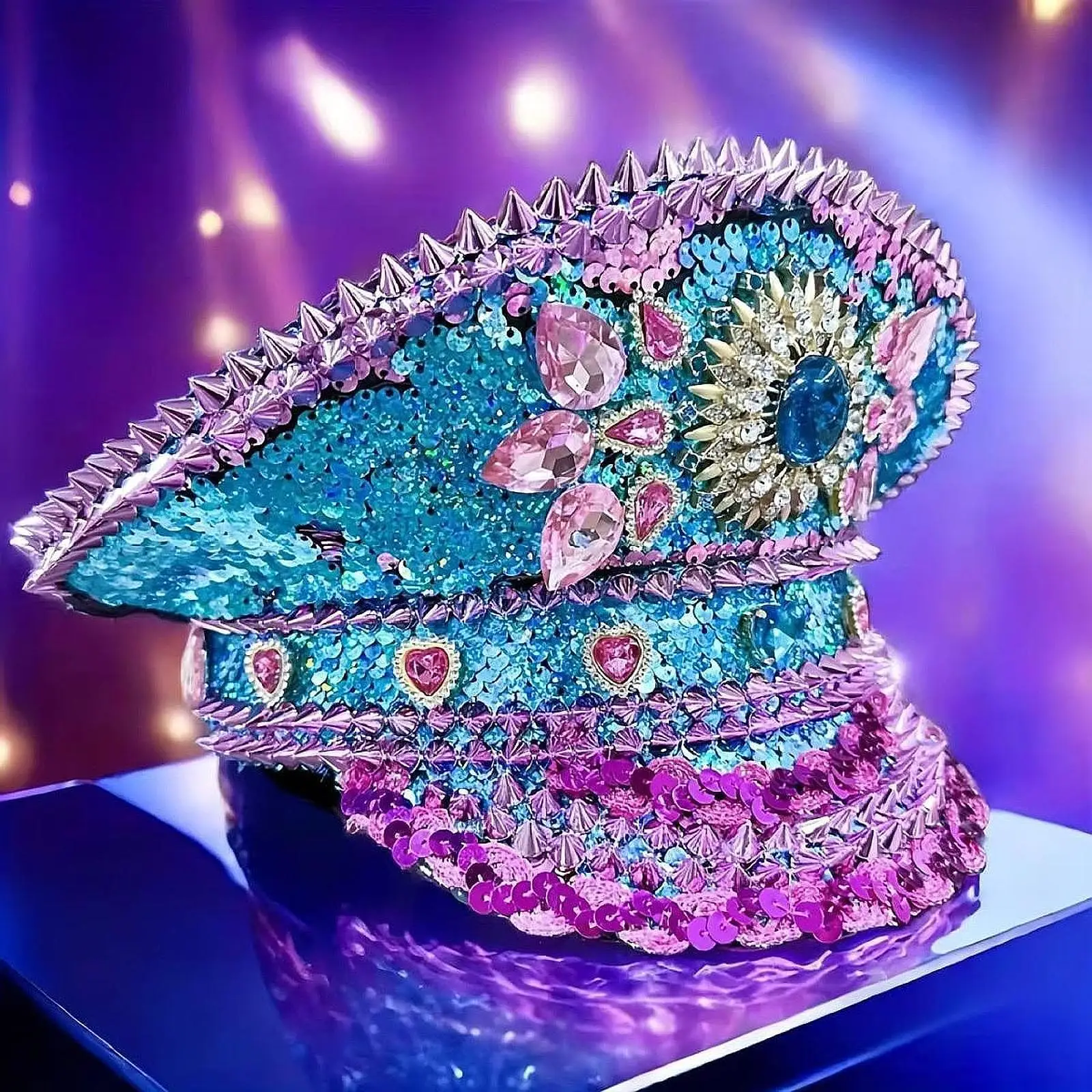 

Top Hat Sequin Punk Mardi Gras Conductor Hat for Carnival Rave Stage Show