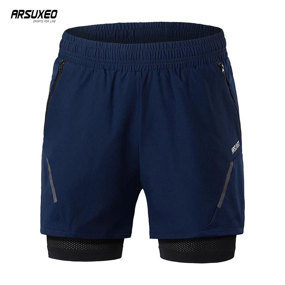 ARSUXEO 남자 달리기 반바지 체육관 훈련 운동 야외 스포츠 조깅 2 in 1 Shorts with Longer Liner Quick Dry Breathable