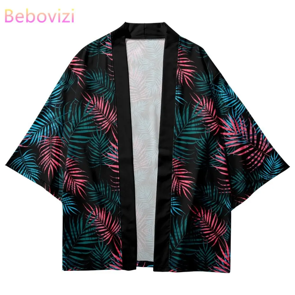 

Harajuku Leaves Print Haori Fashion Beach Yukata Japanese Cardigan Kimono Streetwear Women Men Shirts Top Plus Size 6XL 5XL