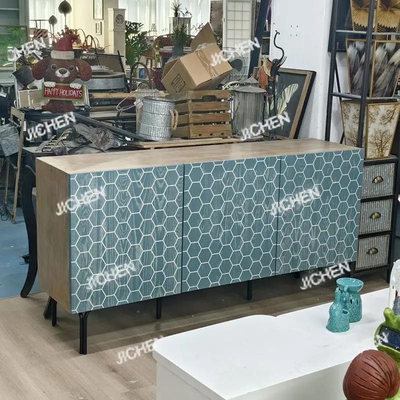 

JCX Ретро сотовый большой трехдверный синий простой шкаф для хранения ТВ магазин гостиная витрина декоративный шкаф