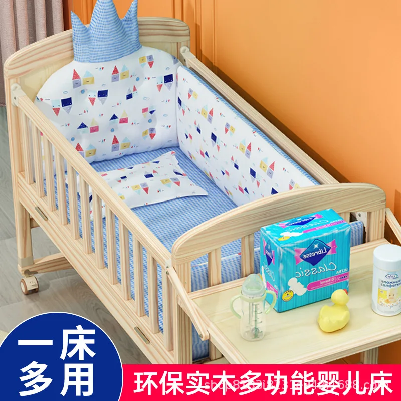 

Baby Crib, Baby Bed, Mobile Newborn Crib, Children's Multi-function Solid Wood Cradle Bed, Splicing Big Bed