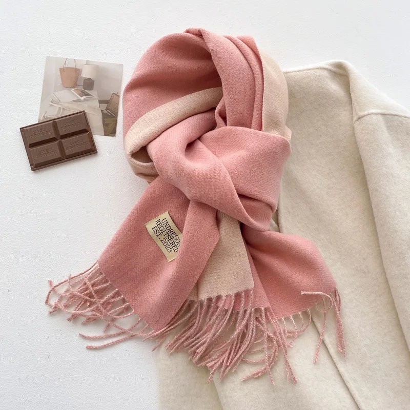 

New Double-sided Solid Color Faux Cashmere Scarf Women Luxury Winter Korean Version Thickened Warm Student Couple's Scarf Mbappe