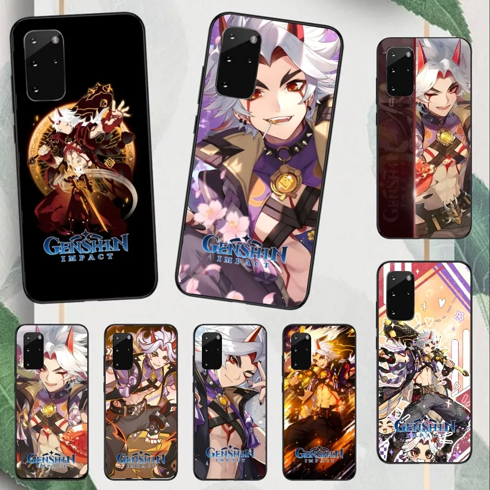 Genshin Impact Arataki Itto Cell Phone Case for Samsung Note 9 10 20 Plus Pro Ultra J6 J5 J7 J8 Black Soft Phone Cover Shell