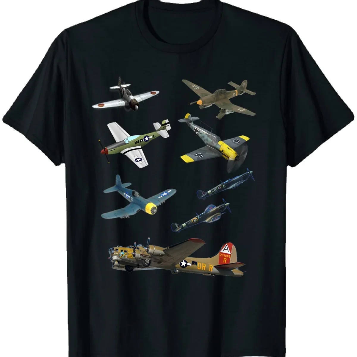 WW2 Warbirds P51 Mustang Spitfire Messerschmitt Men T-Shirt Short Sleeve Casual Cotton O-Neck Men Clothing