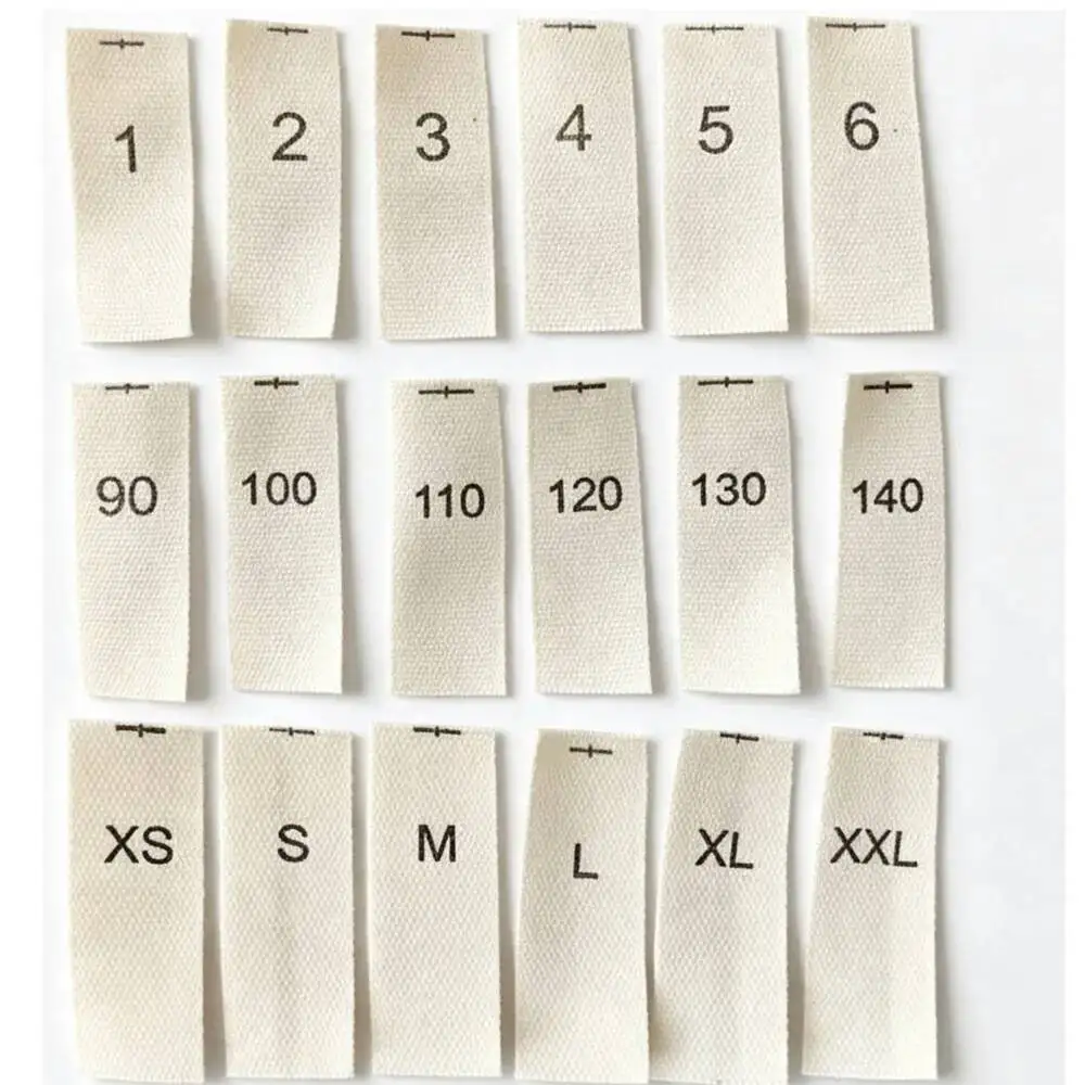 1000 Stück natürliche weiße Baumwoll-Größenetiketten für Kinderkleidung, anpassbar, 1 x 3 cm – Detail 1