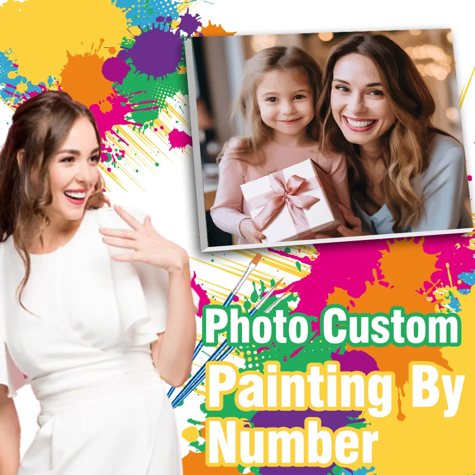 GATYZTORY Malen Nach Zahlen 24/36 Farben Foto Benutzerdefinierte DIY Ölgemälde Nach Zahlen Handgemaltes Bild Leinwand Porträt Familie geschenk