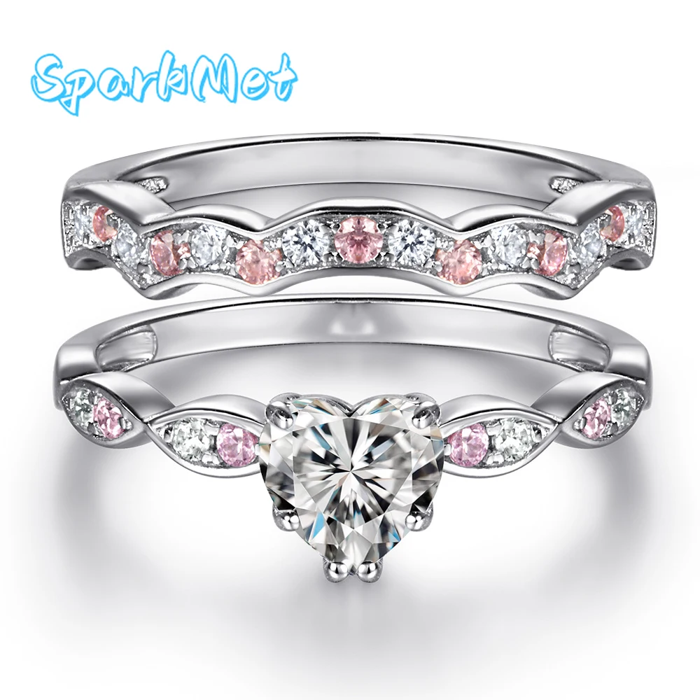 

SparkMet 100% натуральное двойное кольцо с муассанитом в форме сердца 1 карат с сертификатом прошедший тест на бриллианты женские юбилейные украшения подарок S92