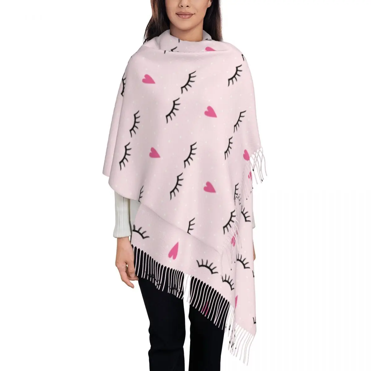 

Women's Scarf with Tassel Cute Closed Eyes Long Winter Fall Shawl Wrap Cartoon Beauty Eyelash Daily Wear Pashmina Scarves