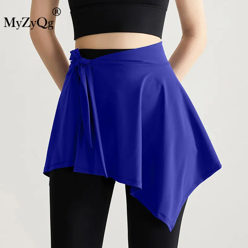 Women Yoga Skirt With Waist Bandage Anti-glare Hip-covering Quick Dry Running Athletic Active Dancing Gym Workout Shawl Clothes