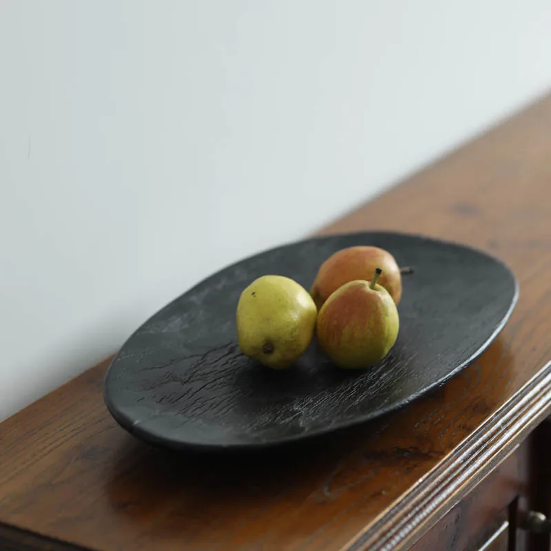 

Carbonized Oval Candle Tray Simple Zen Style Black Home Decor Ornament Retro Style Decorative Fruit Tray 접시 Vintage Jewelry Dish