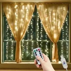 USB Curtain String Lights 8modes Christmas Garland Festoon Led Light Fairy Wedding Holiday Party Decor Home Bedroom Decoration