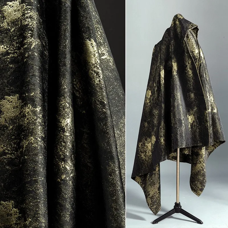 black and gold jacquard fabric with gilded luster for Hanfu outerwear designed by a clothing designer