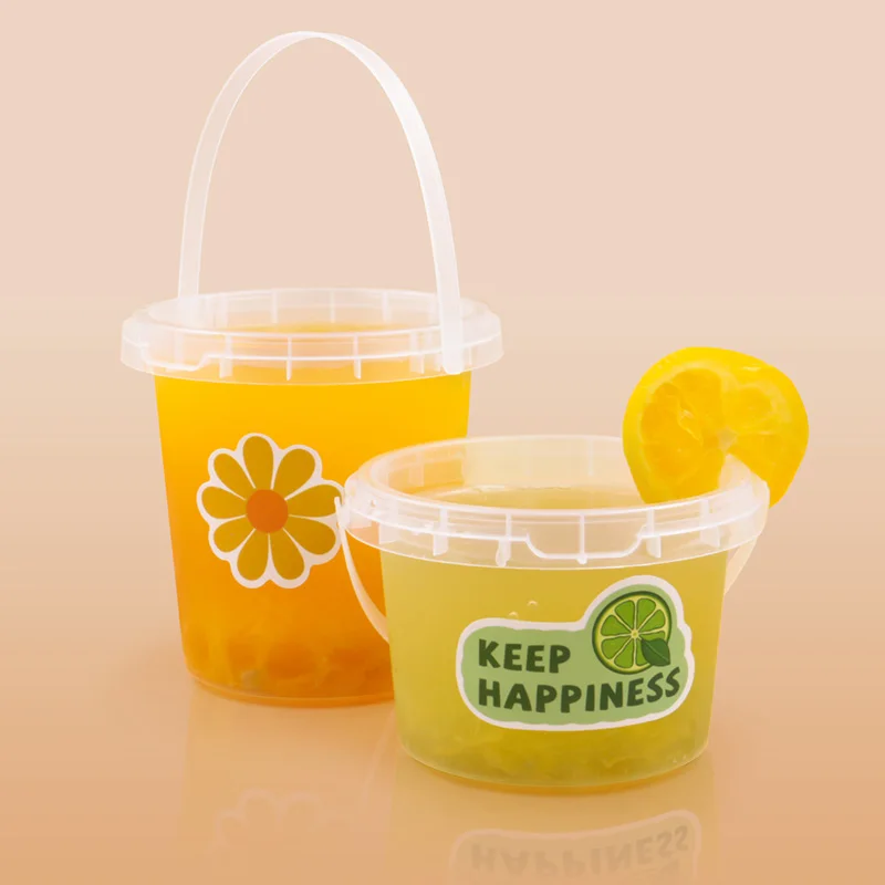 10 00piece.Custom.Hot Selling 16oz 24oz 32oz Disposable Plastic Bucket High Quality Milktea Takeaway Bucket Cup Square Fruit Con