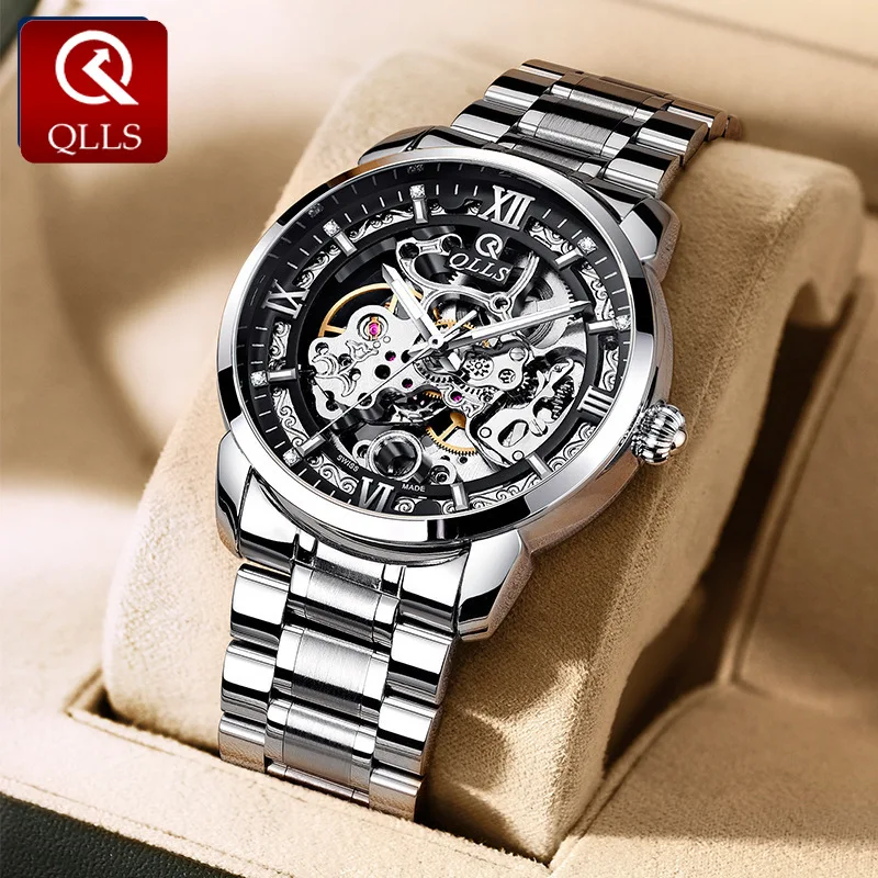 Men's mechanical watch fully Automatic Watch for men Hollow wristwatch Leather strap Business waterproof Man watch reloj hombre