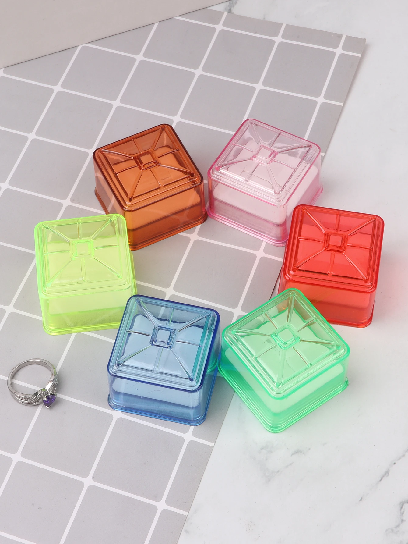Cajas de plástico para anillos de 6 piezas, caja organizadora de almacenamiento, embalaje de joyería de boda
