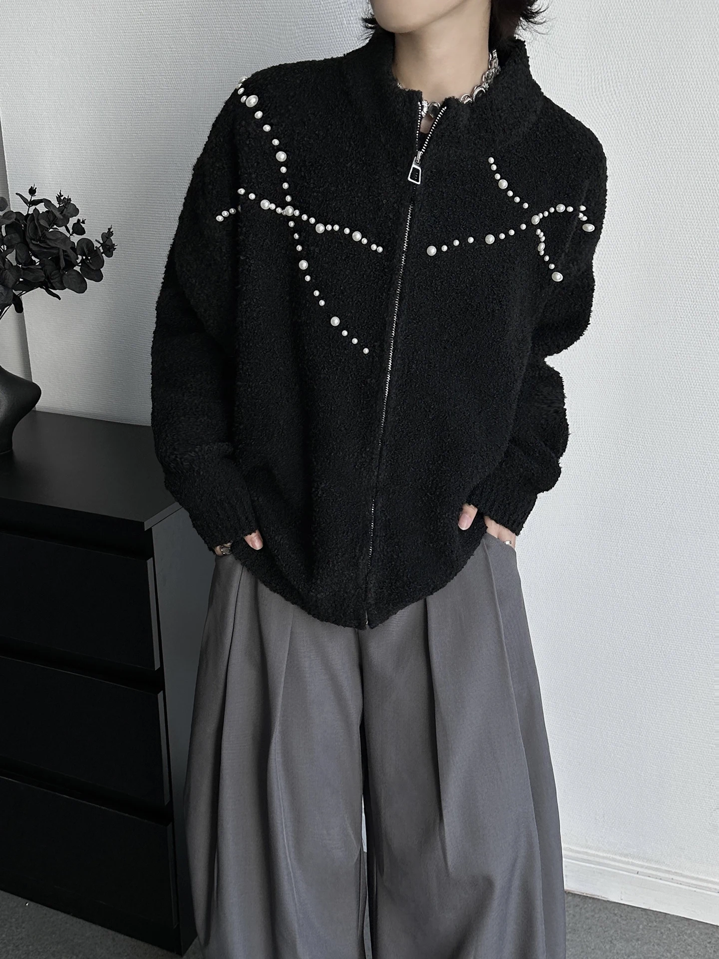 Comfort Knitted Cardigan Jackets Men Women 2025 Autumn Winter New Simple Loose Zipper Sweaters Pearl Decoration Trendy Knitwears