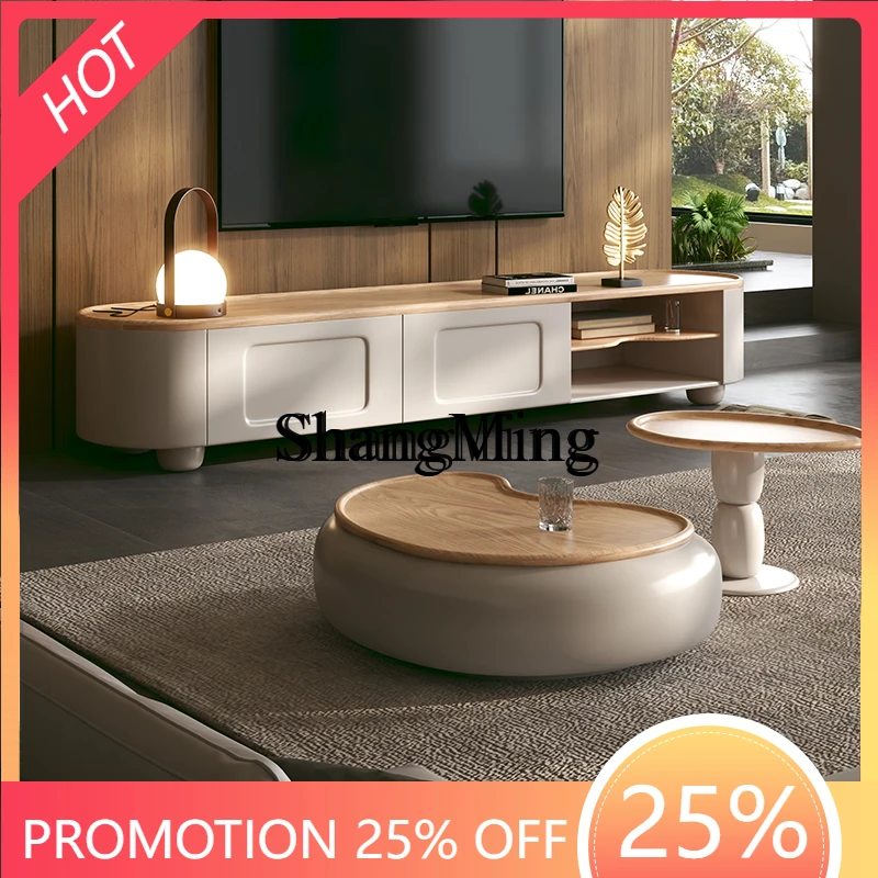 

CL solid wood cream special-shaped combination coffee table floor TV cabinet simple paint wire groove