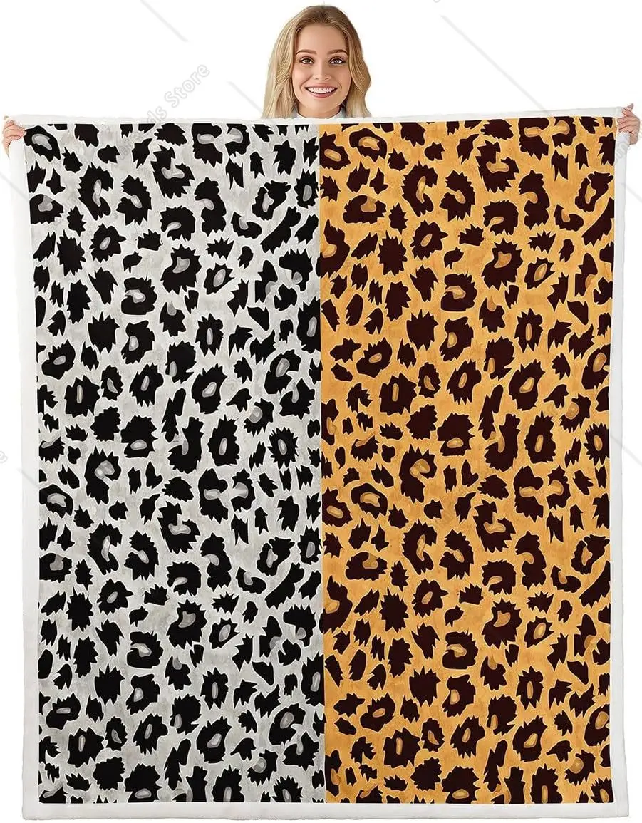 

Leopard Print Fleece Blanket Throw Size 50"x60", African Wildlife Animal Theme Brown And Grey Cheetah Print Patchwork Style