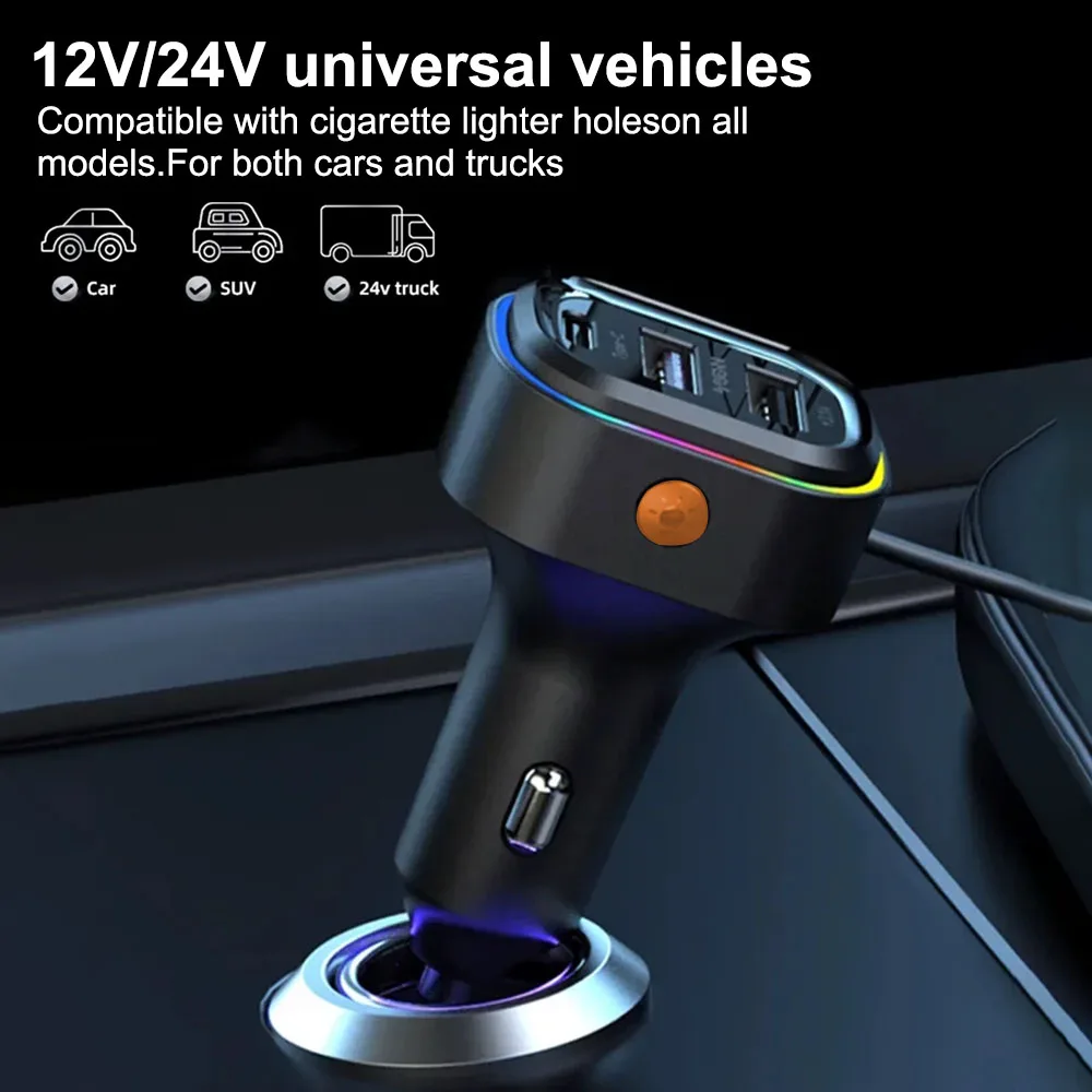 USB Interface Type-C Extension 66W Car Charger Rear Mobile Phone Charging PD QC3.0 Multifunctional Super Fast Charging