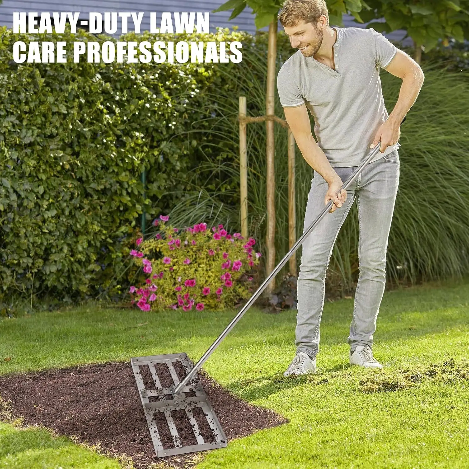 Garden Heavy Duty Rake Rakes Farm Equipment with Drag Harrow 48-72" Leveling Gardening For Tools Agricultural Supplies Sea Sand Leaf Agriculture Furniture For Lawn & Yard Care