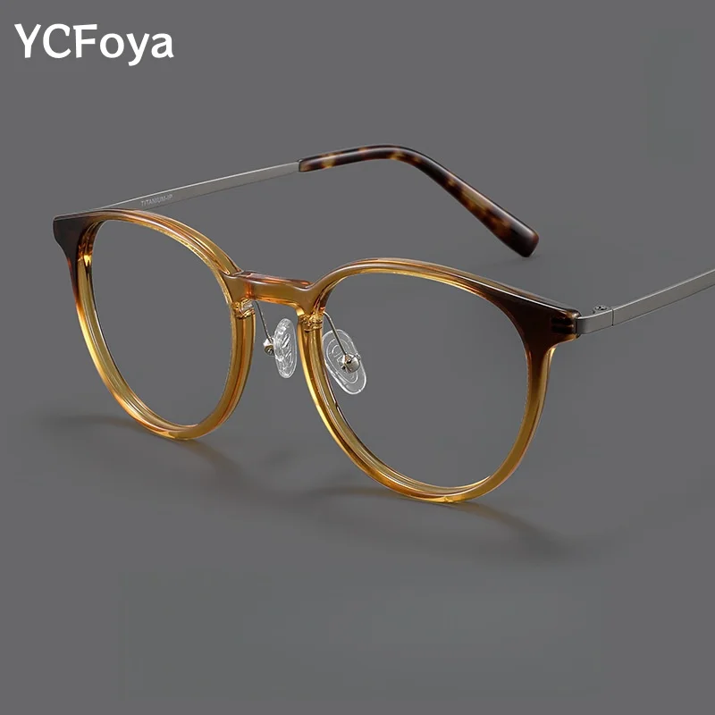 

YCFoya Unisex Luxury Acetate Round Glasses Vintage Designer Glasses Frame Fashion Men Women Myopia Eyewear K9502