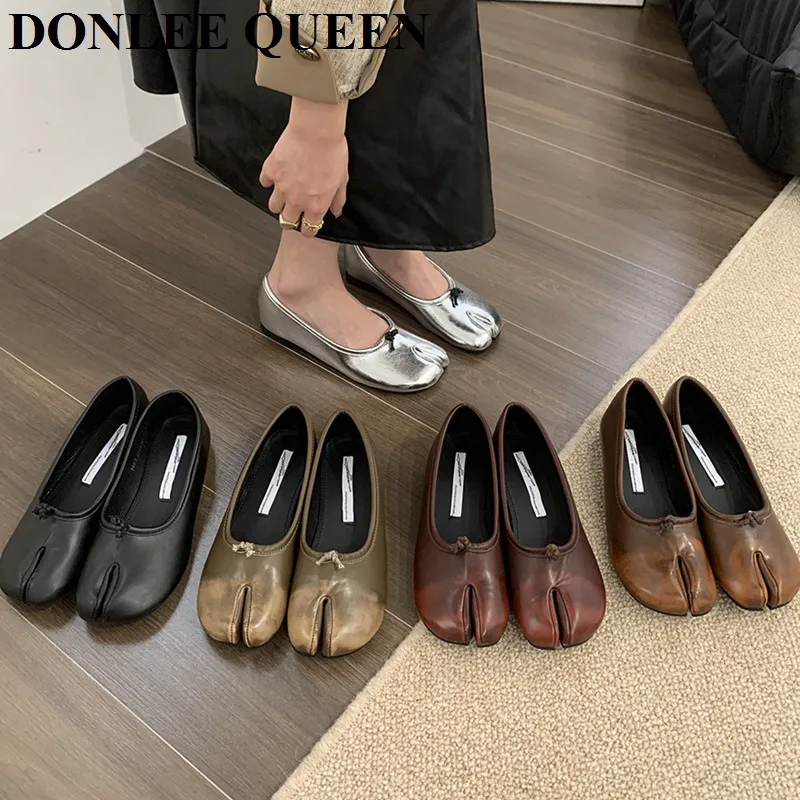 2024 Spring Tabi Ninja Moccasin Round Split Toe Retro Ballet Women Flats Shoes Slip On Casual Loafer Female Soft Mary Jane Mujer