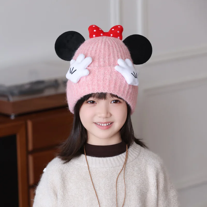 الأطفال الكرتون لطيف ميكي الأذن حماية قبعة لينة القطن اصطف البلوز قبعة الشتاء في الهواء الطلق الدافئة والباردة واقية محبوك قبعة