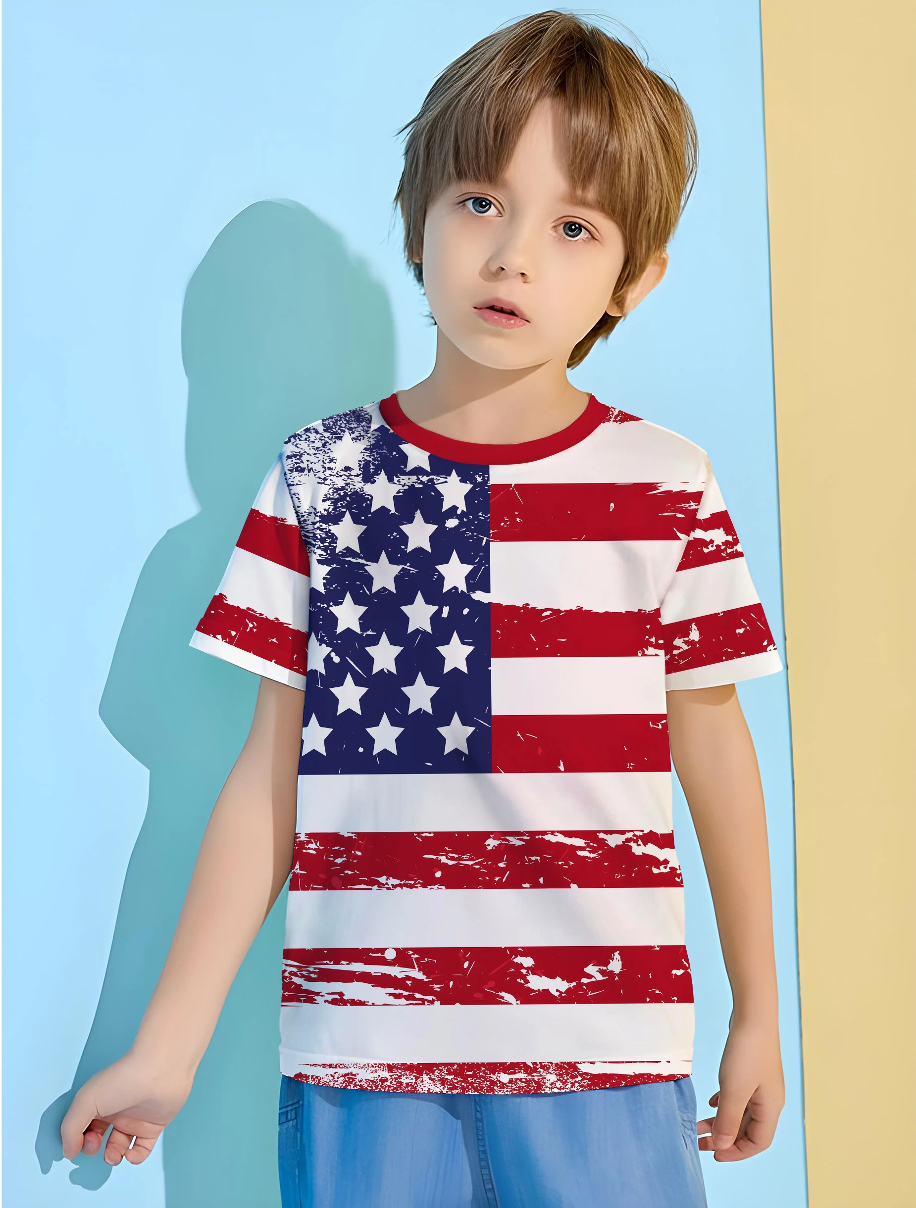 American Flag Clothing Boy Child T Shirt Outdoor Clothes for Children T-shirts for Boys 2024 Kids Clothes Children\'s T-shirt