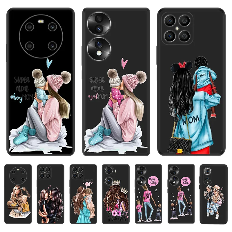 Black Soft Phone Case for Honor Magic5 Pro X7b X8b X9b X6 X7 X8 X9 A 90 70 Brown Hair Baby Mama Girl Pixel 6 7 8 6a 7a 8a Cover