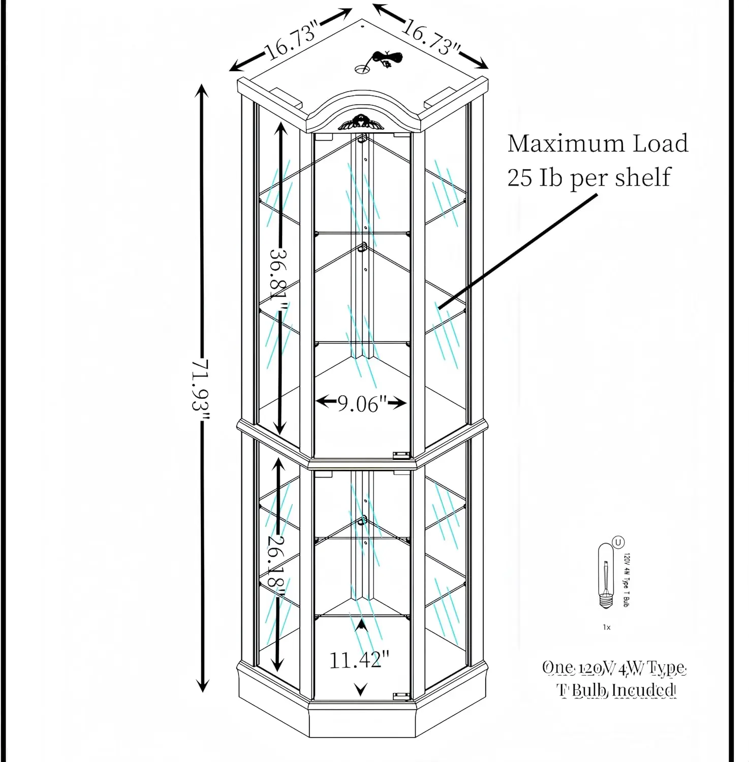 Lighted Corner Display Curio Cabinet Wooden Shelving Unit With Tempered Glass Door, Bar And Liquor Storage Area With 5 Shelves,