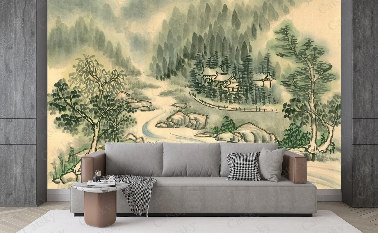 ink painting landscape painting Wall Stickers Children Baby Room Ceiling Roof Mural Home Decor Self Adhesive Wall Sticker