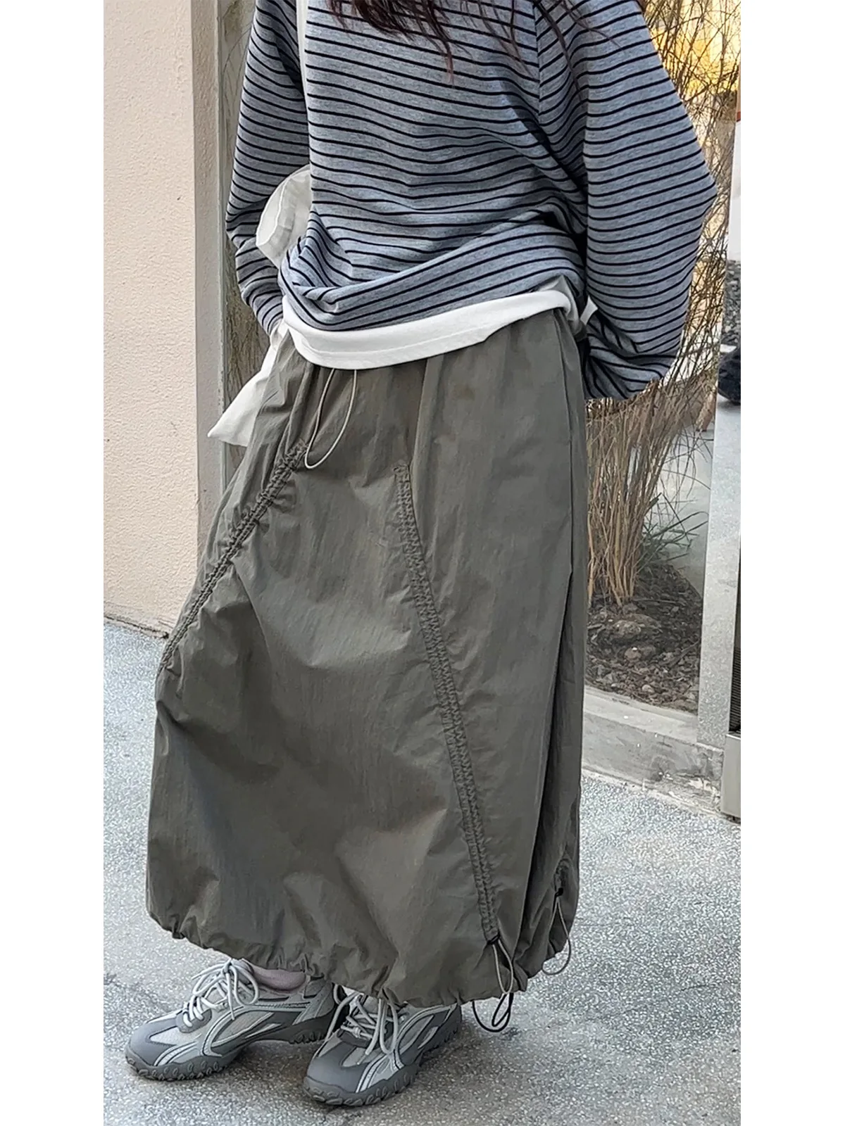 Women Skirt 2026 New Fashion Elastic Waist Drawstring Solid Color Leisure Loose A Line Skirts Commute Women Clothes