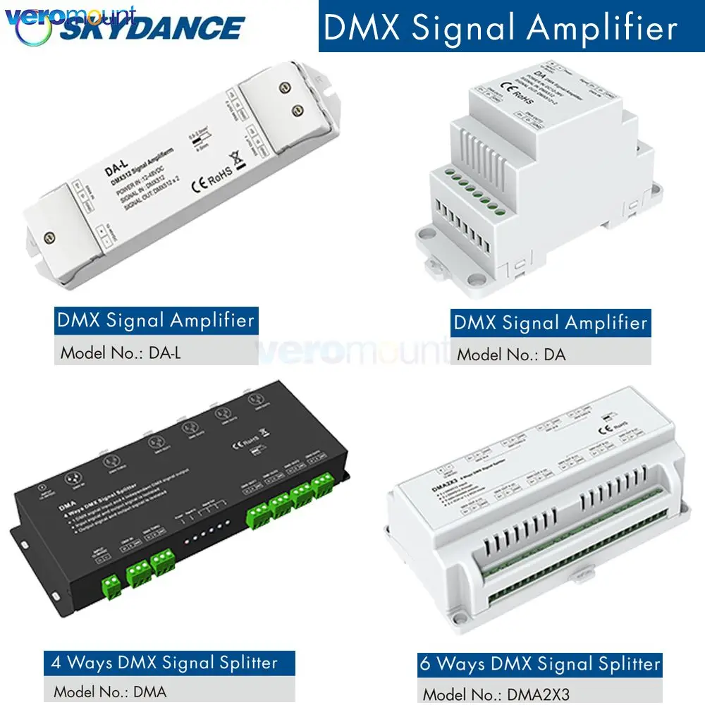 

Skydance DA DA-L 2-канальный DMA 4-канальный DMA2X3 6-канальный усилитель сигнала DMX 512 12 В 24 В 36 В постоянного тока DMX512 Разветвитель сигнала