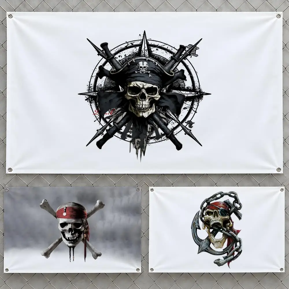 Art Pirate Skull Ship Jolly Roger Sails Flags Wall Hanging Flag Banners For Birthday Parties Outdoor Bedroom Dorm Room Decor