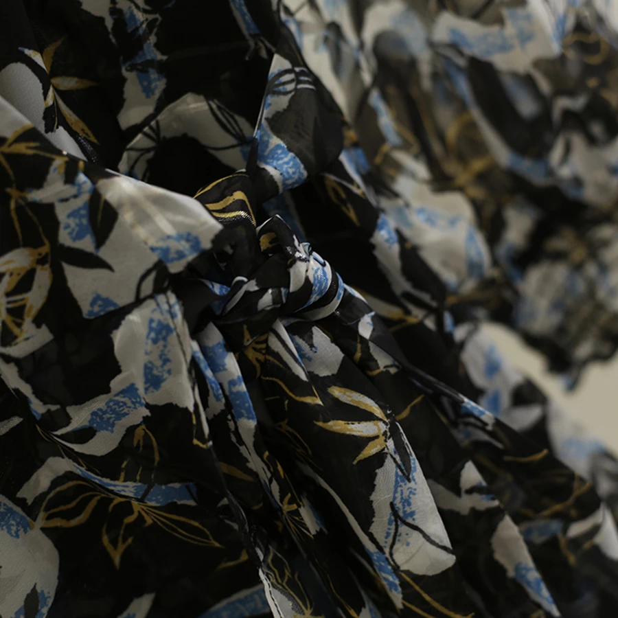 SE coréen Sle Fre Floral v-ne taille cintrée longue Sve Dr mi-longue jupe trapèze fibre de Polyester taille haute