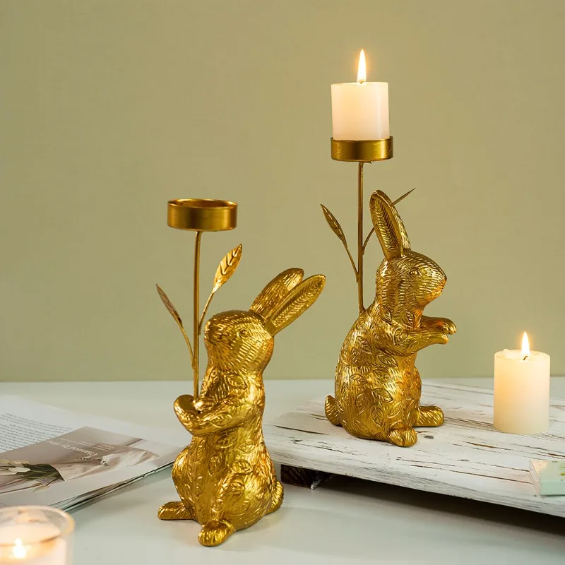 Easter Rabbit Candlestick Decoration Home Living Room Cabinet Wine Cabinet Decoration Resin Crafts Home Ornament Candle Holder