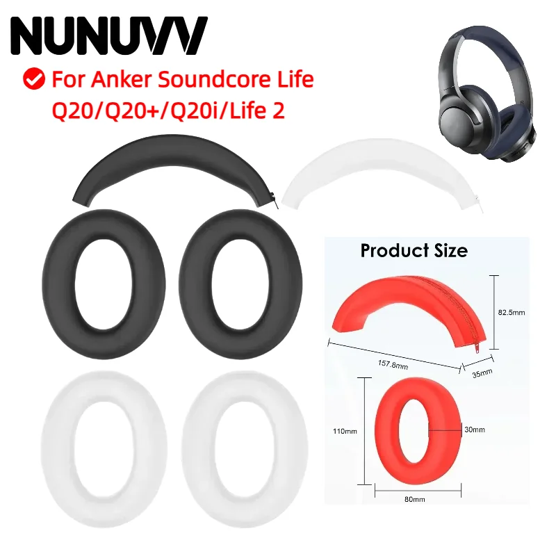 

NUNUVV Soft Silicone earmuffs Head beam silicone protective cover for Anker Soundcore Life Q20/Q20+/Q20i/Life 2 headset