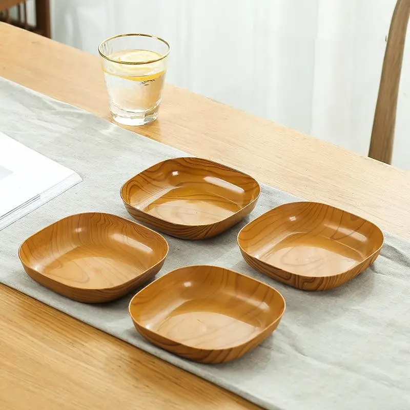 6/12 قطعة المطبخ الخشب الحبوب البلاستيك طبق مربع اليابانية بسيطة الخشب الحبوب طقم أطباق لأدوات المائدة وعاء المطبخ طبق أواني الطعام #4