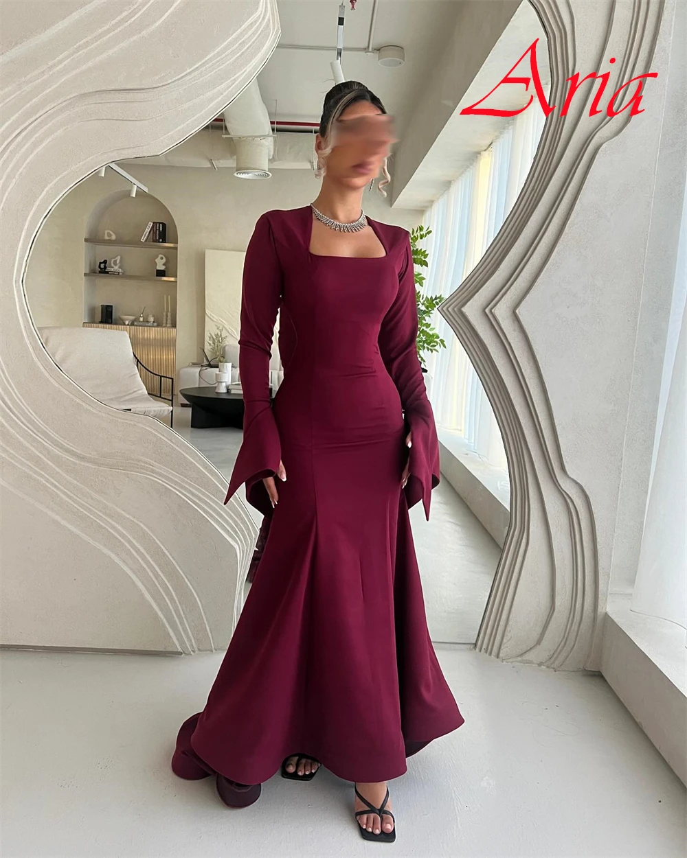 Op maat gemaakte klassieke jersey avondjurk Eenvoudige galajurken met vierkante kraag Hoge kwaliteit sweep trein Jurken voor speciale gelegenheden