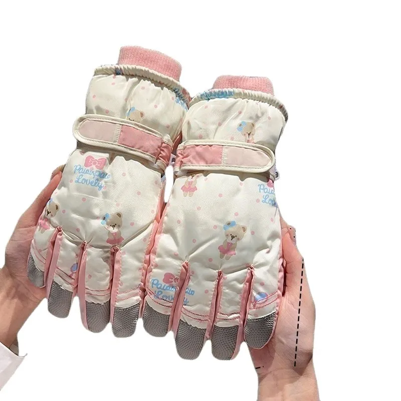 Niedlicher Bär, weibliche Herbst- und Winterhandschuhe, Skifahren, volle Handfläche, Touchscreen, plus samtverdickt, wind- und wasserdicht, Reiten