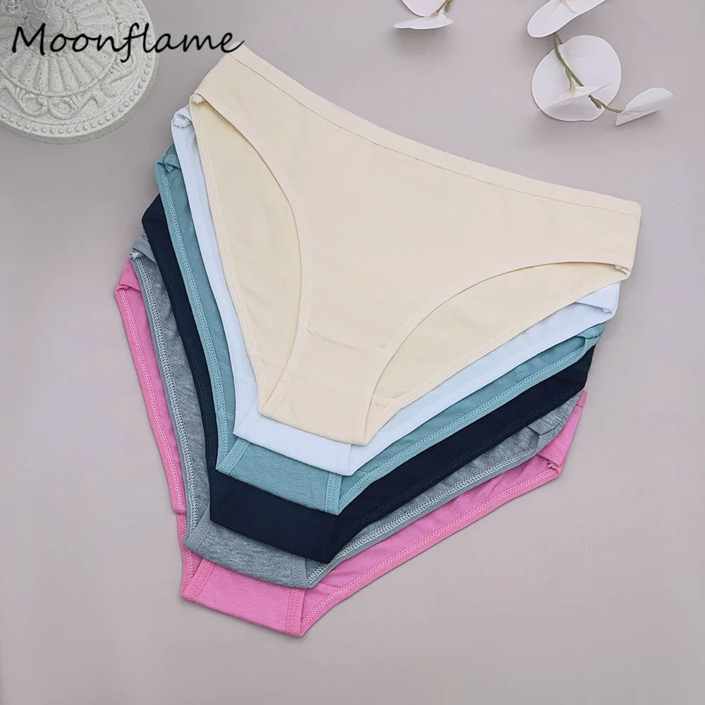

MOONFLAME 5Pcs Female Underwear Cotton Briefs Solid Color Low Rise Women's Panties