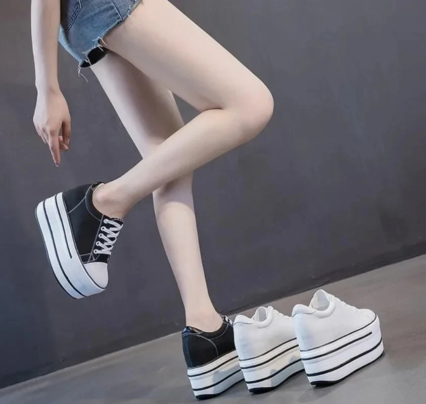 NEW Fashion Canvas Shoes Breathable Women Super High Heel Sneakers Platform Shoes Women Autumn Women's Chunky Vulcanize Sneaker - view 6