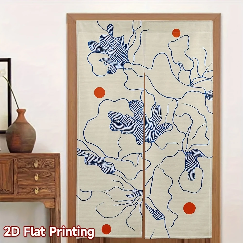 VIKAMA Abstract Line Floral Japanese-Style Door Curtain Japanese Style Half Door Curtain, Noren Curtain for Kitchen Bedroom