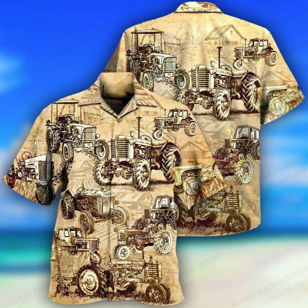 Tractor Hawaiian Shirt Men Fashion Short Sleeve Hawaiian Shirts Cuba Beach Blouse Men\'s Clothing