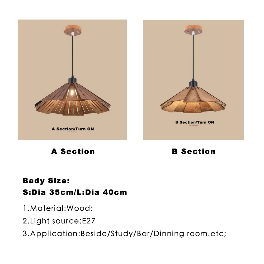 Simple Quiet Wooden Pendant Light Nordic Round Ball Creative Lamp for Living Room Bedroom Dining Room Bar Table Led Chandeliers